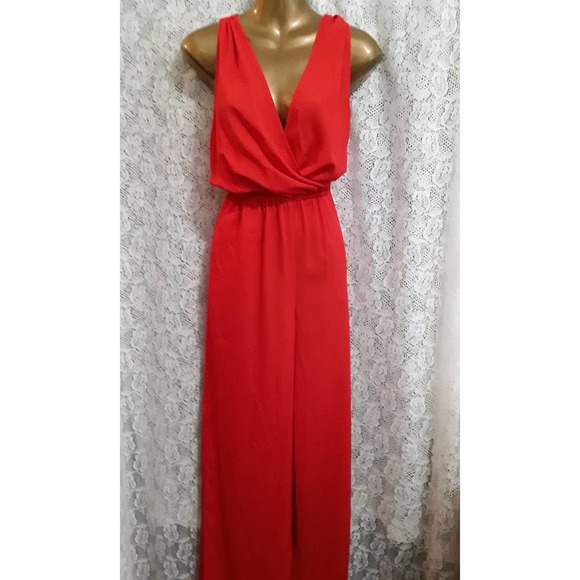NWT bebe Sz 8 Open Back Bright Orange/Red Jumpsuit Romper - Picture 1 of 12